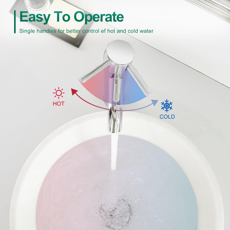 VOTON Bathroom Vessel Sink Faucet Modern Basin Mixer Tap Chrome Tall Body Single Handle One Hole Lavatory Faucet - Image 3
